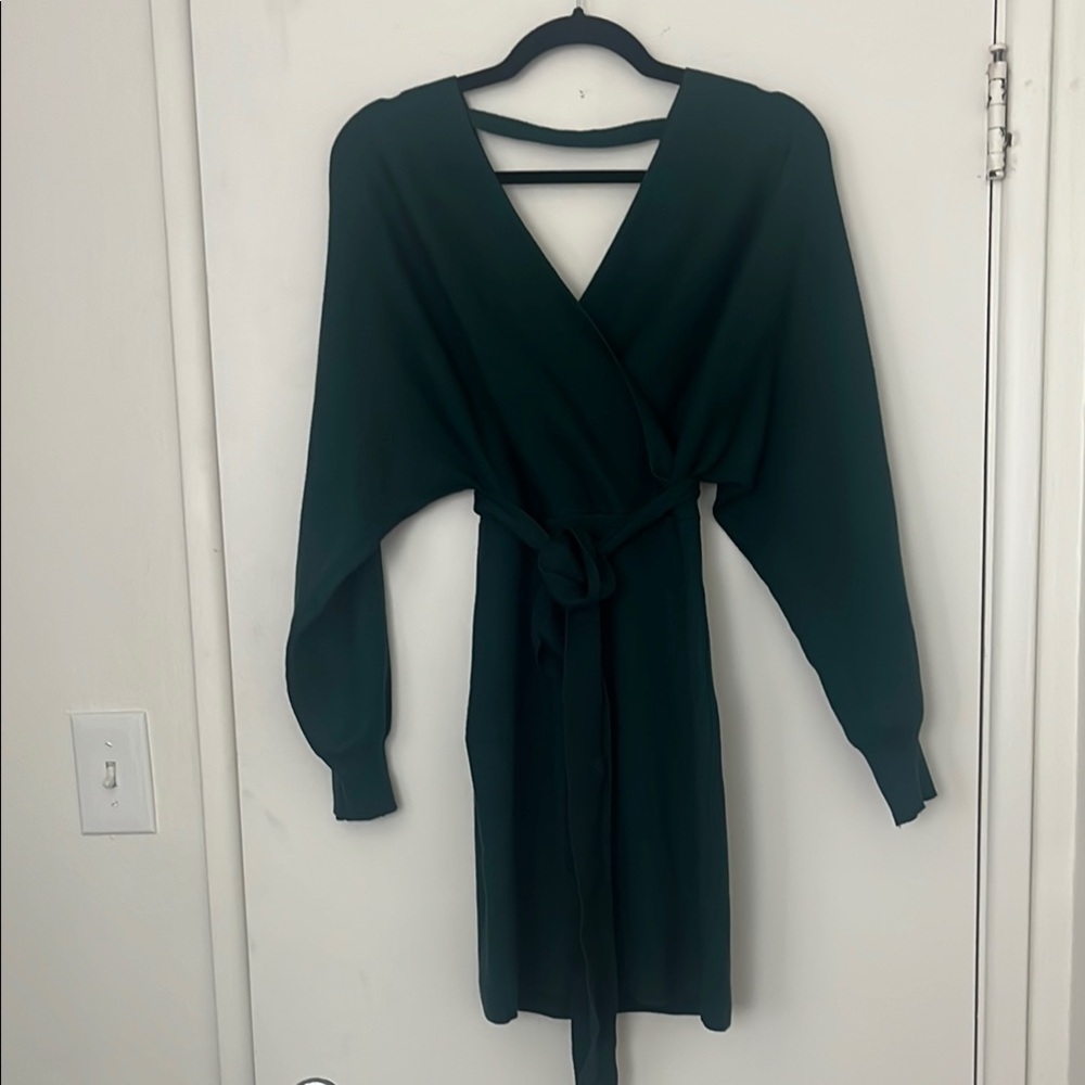Elegant Dark Green Wrap Dress